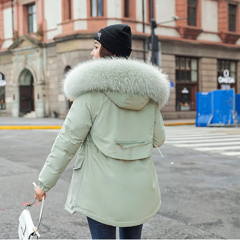 Fashionable Warm Cotton Liner Hooded Down Parkas Coat Winter Jacket Women Adjustable Waist Fur Collar Jacket Parka 2020 New