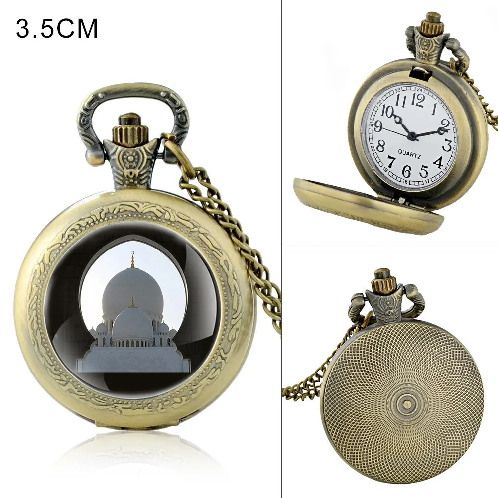 FAITHEASY Clip-on 35mm Full Hunter Quartz Engraved Fob Retro Pendant Pocket Watch Chain Gift