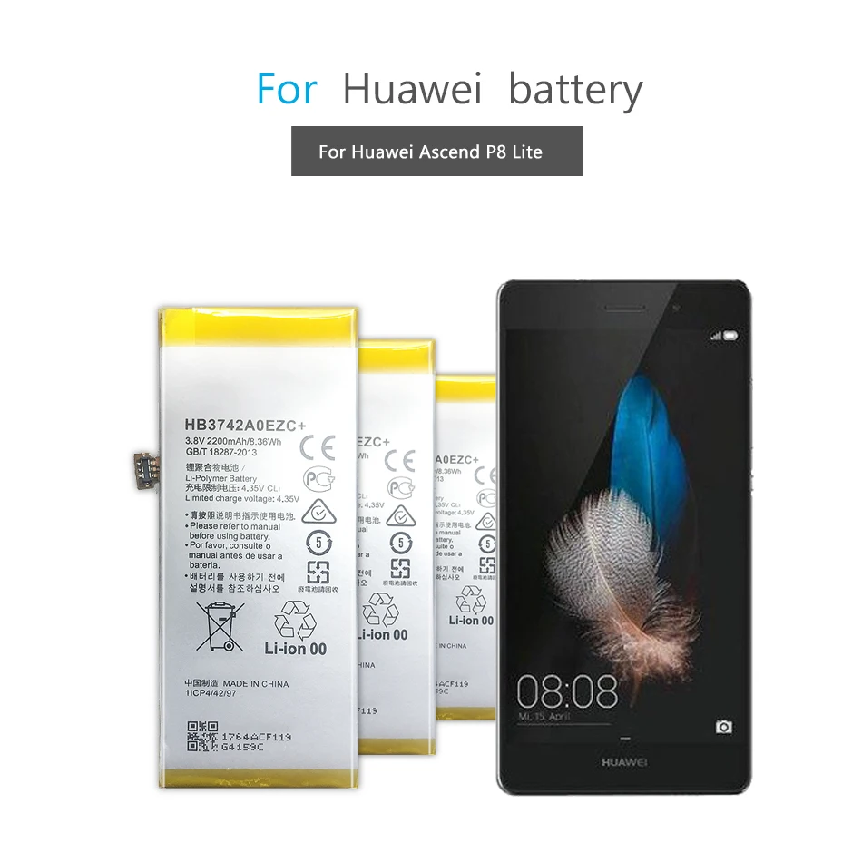 

Mobile Phone Battery For Huawei Ascend P8 Lite P8lite Replacement Battery HB3742A0EZC+ 2200mAh