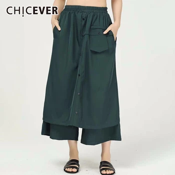 

CHICEVER Patchwork Pocket Wide Leg Pants For Women Irregular High Waist Oversize Female Trousers 2020 Summer Fashion Clothes New