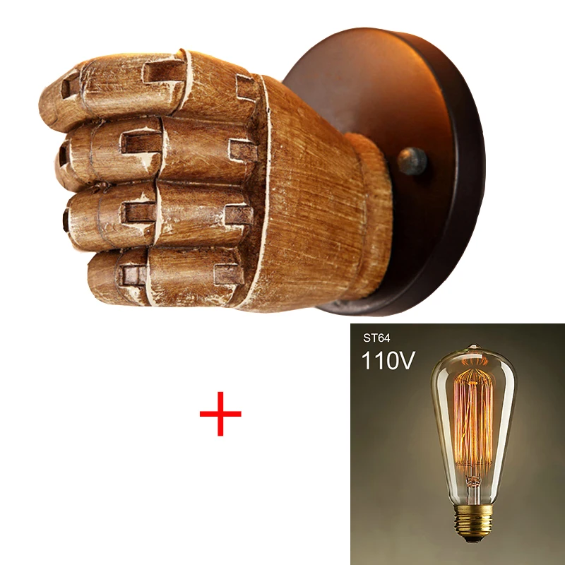 110V ST64 bulb Creative Edison Light Bulb Fist Resin Wall Lamps 7.5X11cm home Decoration Cafe Restaurant Bar Bedroom Wall Lamp E27 90V-260V - Цвет абажура: 110V ST64 bulb