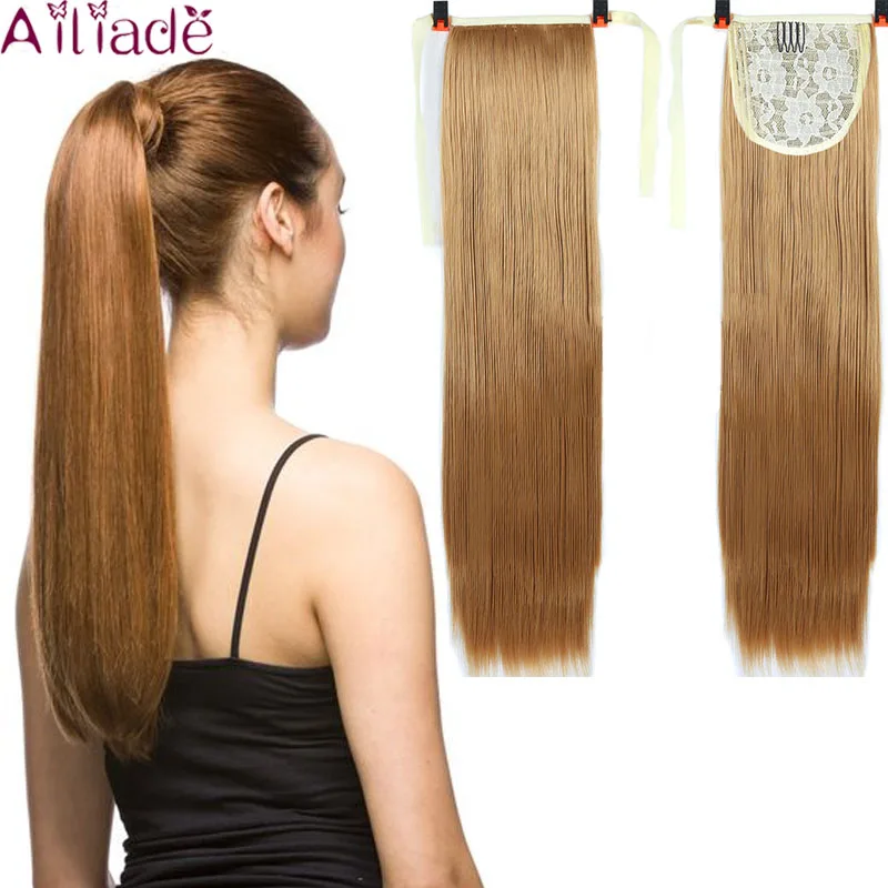 

AILIADE 22inch Straight Blonde Clip In Hair Tail False Hair Ponytail Hairpiece Synthetic Hair Extensions Drawstring Ponytail