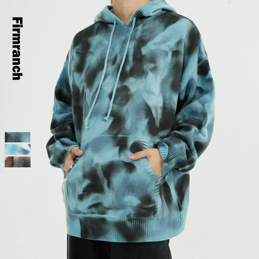 

Firmranch New Men/Women Spring/Autumn/Winter Tie-dye Print Knitwear Ins Popular BF Color Blocking Sweater Casual Loose Hoodies