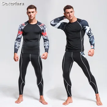 

Men's Underwear Fitness MMA Compression Shirt Man Rashguard Male Long Johns Crossfit Bodybuilding Sportswear Running Sets
