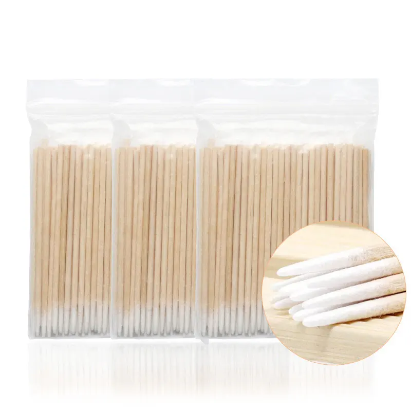 

300Pcs Disposable Ultra-small Cotton Swab Lint Free Micro Brushes Wood Cotton Buds Swabs Eyelash Extension Glue Removing Tools