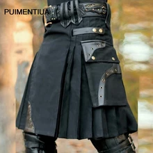 Puimentiua модная шотландская Мужская килт традиционная юбка практичная современная килт Мужская классическая ретро юбка шотландская средневековая юбка