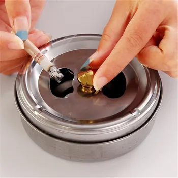 

Stainless Steel Ashtray Lid Rotation Fully Enclosed Home Gadgets Creative Home Practical Smoking Accessories