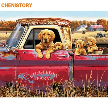 Dogs and puppies in a pick up painting by numbers kit
