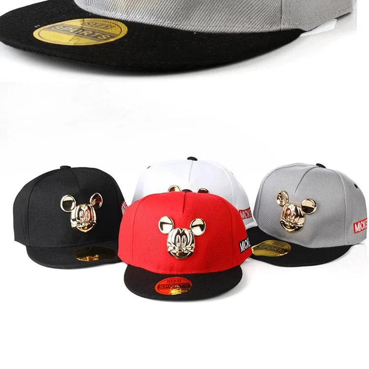 Spring Summer Gorras 100%cotton Pu Leather Baseball Cap Children's Baby Hip-hop Hat Boys Girls Snapback Cartoon Mickey Caps