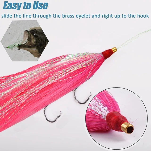 10Pcs Bucktail Teaser Fishing Baits Skirt jig bait Flounder Fluke Rigs  Tackle Saltwater Bass Fishing Lure Accessories