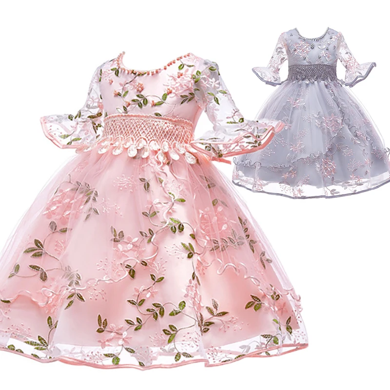 Детские платья для девочек; цветочная вышитая юбка; одежда для детей; элегантные платья для девочек с бисером; вечерние платья принцессы