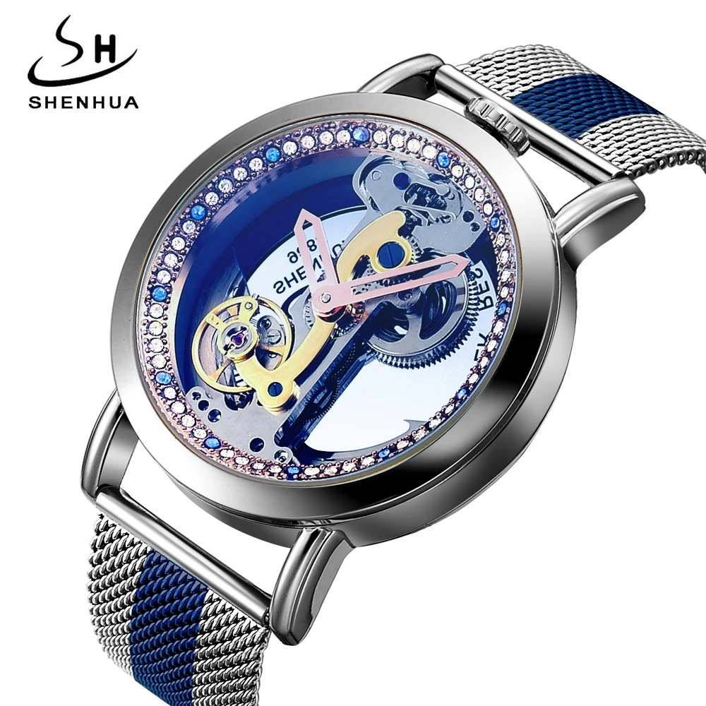 

Top Luxury Brand SHENHUA Men's Automatic Mechanical Watch Transparent Troubillon Dial Self Winding Business Watch Montre Homme