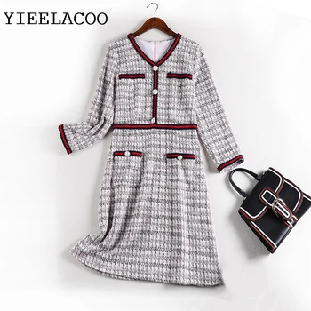 

Office Dress Tweed 2020 Spring/Autumn Large Size Dress Long Sleeve Graceful Dress Lady Elegant A- Line Dress