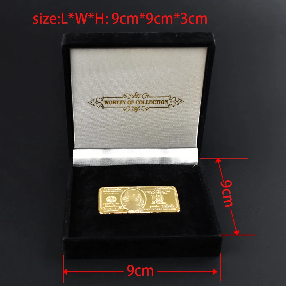 24K позолоченная памятная монета 100 долларов США слиток Американская металлическая монета США золотые слитки антикварная коллекция с подарочной коробкой - Цвет: gift box