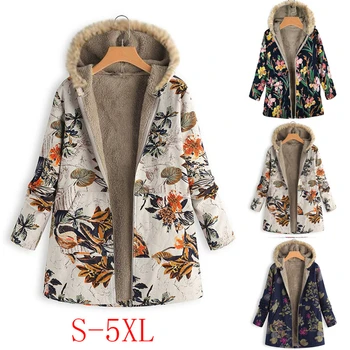 

Hooded Print Thick Zipper Jackets Women Full Sleeve Hoode Coat For Female Winter Autumn Warmer Lady Outwear Tops