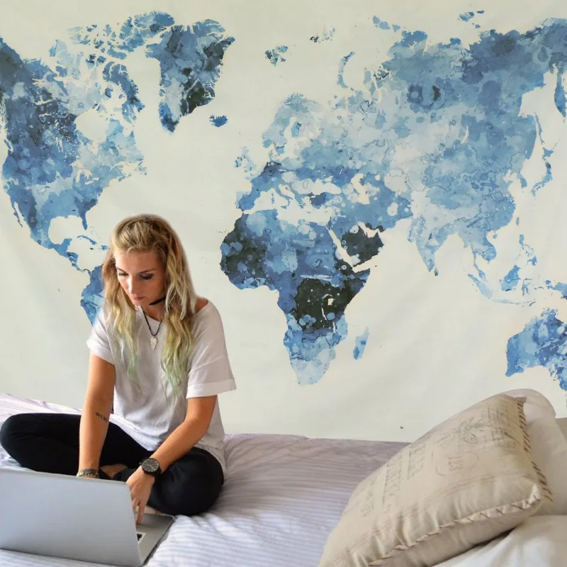 Акварельная карта мира гобелен абстрактная художественная роспись настенный гобелен пляжный костюм одеяло йога коврик Badsheet украшение дома