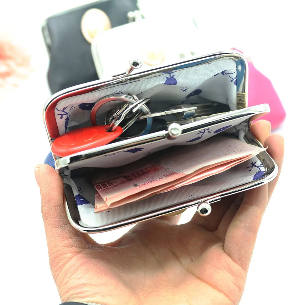 Coin Purse Women Double Layer Card Holder Girls Simple PU Buckle Wallet Lipstick Portable Money Purse Pocket Bag Coin Wallet Women Wallet Card Wallet