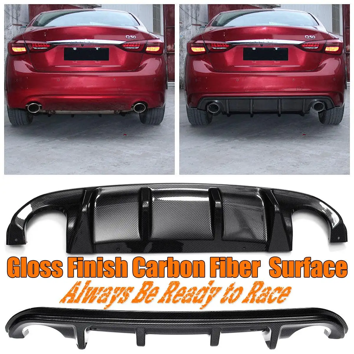 

NEW Carbon Fiber Add on Car Rear Bumper Diffuser Under lip Spoiler Kit for Infiniti Q50 2014 2015 2016 2017