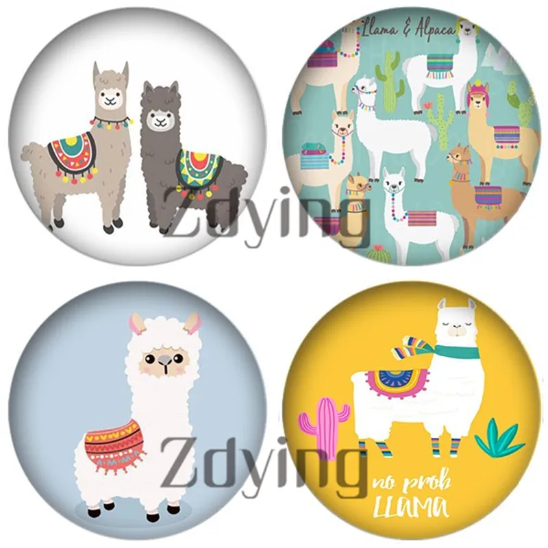 Zdying 5 шт. круглый стеклянный кабошон мультфильм животное Альпака стеклянная
