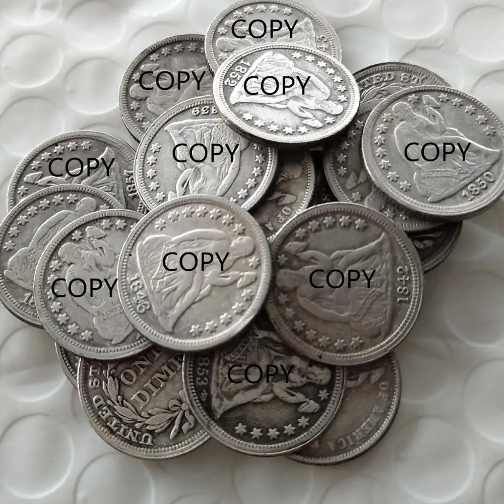 США набор(1838-1881) PS 50 шт. Liberty сидя Dime Посеребренная копия монеты - Цвет: -PS 50PCS
