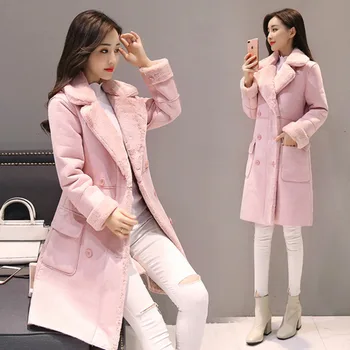 

Yocalor 2019 New Korean Thick Mid Long Ropa Mujer Slim Fit Deerskin Lapel Lamb Fur Trench Coat Student Sweet Coat Jacket Winter