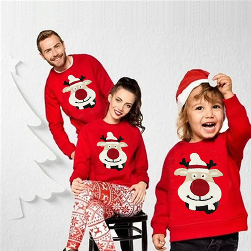 Рождественские толстовки; одежда для мамы, папы и ребенка; одинаковые комплекты для семьи; Топ для родителей и детей; Одинаковая одежда для семьи - Цвет: Красный