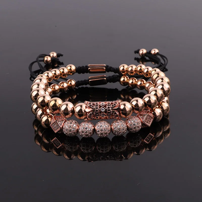 High Quality Luxury jewelry Bracelet Stainless Steel Beads CZ Ball Charm Adjustable Bracelet Set Men - Image 4