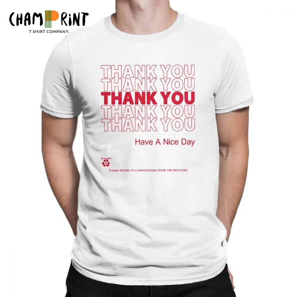 Plastic Bag Shirt Thank You Funny T Shirts Men Garbage Vapor Wave Vaporwave Tops Summer Tees Pure Cotton Crewneck T-Shirt |