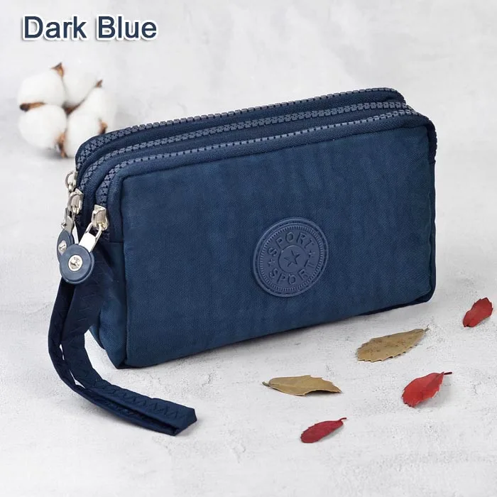 Dark blue Женские кошельки с 3 застежками-молниями, женские кошельки, брендовый клатч, кошелек для монет, карточки-ключи, сумки для денег, холщовые короткие женские кошельки, сумки для девушек - Цвет: Dark blue