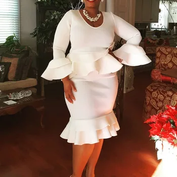 

XL-5XL Plus Size High Quality African Dresses for Wome Lotus Leaves Wrapped Around The Hip Round Neck Women Winter Dress