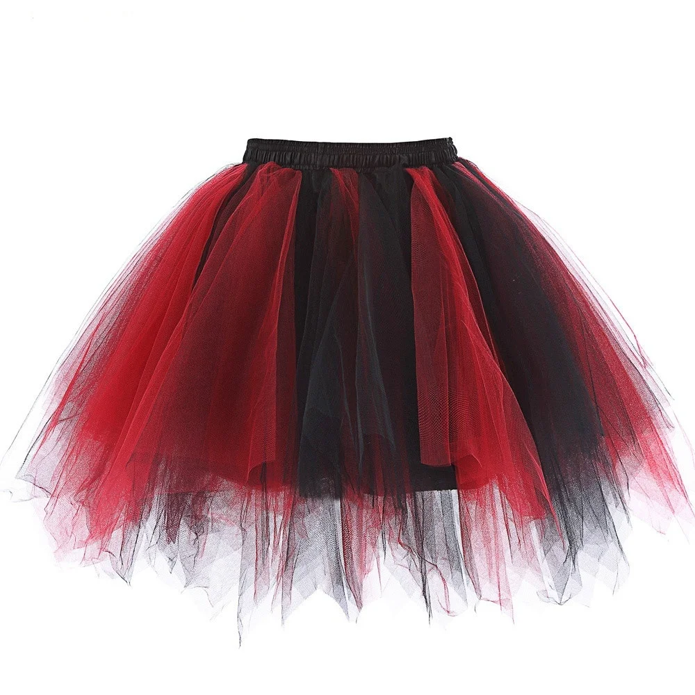 

Tulle Short Wedding Petticoats for Vintage Bridal Underskirt Crinoline Petticoat Puffy Ball Gown Rockabilly Tutu Skirt Red Black