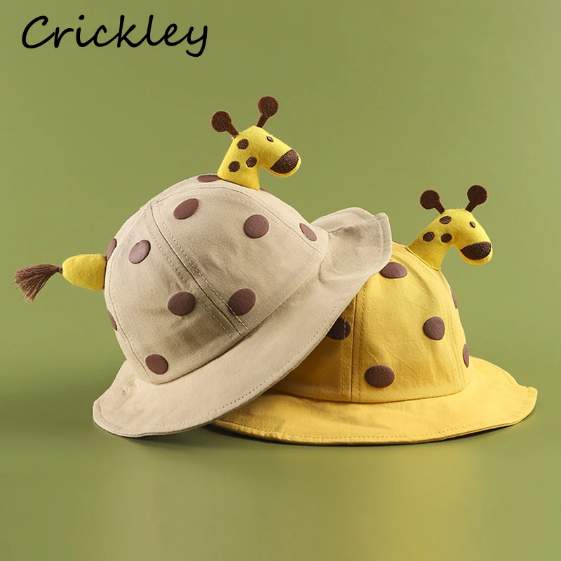 Children Sun Hat Lovely Giraffe Doll Decorate for Boys Girls Spring Autumn Dot Solid Breathable Kids Toddler Fisherman | Детская одежда