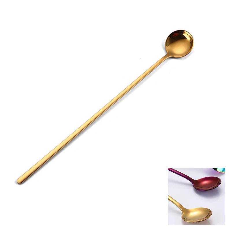 YOMDID Colorful Stainless Steel Long Handle Spoons Creative Korean Cold Drink Ice Cream Coffee Tea Stir Spoon Bar Kitchen Tool