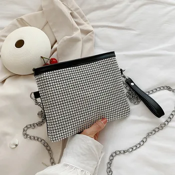 

[BXX] Solid Color Simple PU Leather Crossbody Bags For Women 2020 Summer Fashion Diamonds Chain Sweet Shoulder Handbags HM907