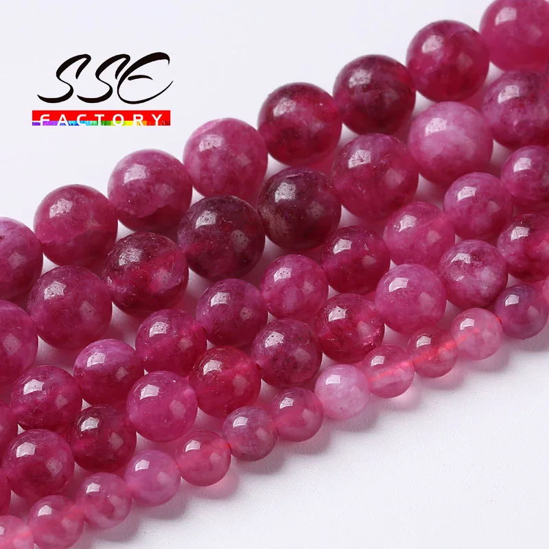 

Natural Fuchsia Tourmaline Beads Angelite Stone Round Loose Beads For Jewelry Making DIY Bracelet Accessories 6 8 10mm Wholesale