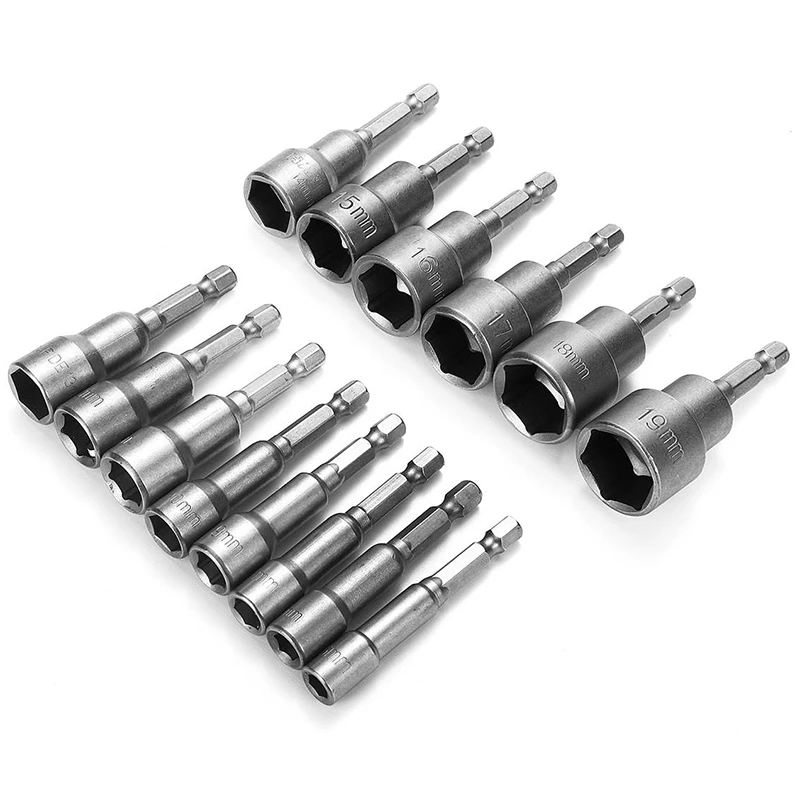

14Pcs 6-19Mm Grey Adapter Drill Bit 1/4 Inch Socket Magnetic Nut Driver Set For Power Drills Steel Hex Shank Magnet Holds