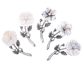 

New Vintage Alloy Cute Flower Bird Natural Shell Brooch Pins Shell Pandent Best Christms Gift For Women Gift Shell Pendant