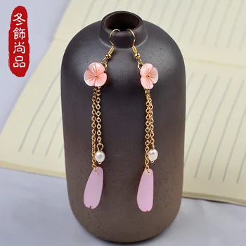

Hanfu Earrings Ancient style Sweet Long Tassel Girls Super fairy Pink Earrings Classical Costume Flower Earrings Cosplay
