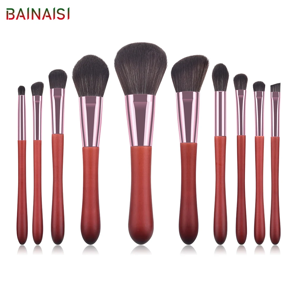 

BAINAISI 10Pcs Makeup Brushes Set Professional Powder Foundation Eyeshadow Make Up Brushes Soft Synthetic Hair Wooden Handle
