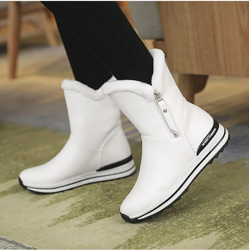Kiiyilal/зимние ботинки на молнии сбоку Женская водонепроницаемая обувь на платформе женские нескользящие теплые плюшевые женские ботильоны с круглым носком Размеры 33-43