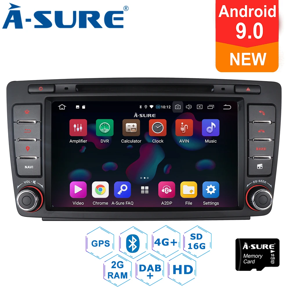 A-Sure Android 9,0 2 Din 7 ''авто радио dvd-плеер gps навигация для SKODA fabia Octavia Yeti Bluetooth DAB+ wifi