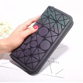 

Women Long Wallet Geometric Lingge Phone Pocket Luminous Colorful Wallet Female Card Holder Coin Zipper Purses LSH769