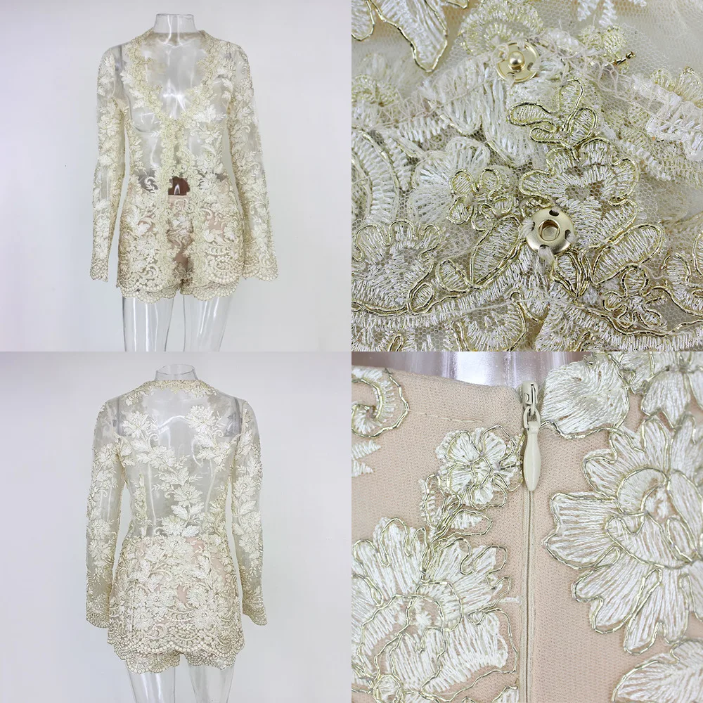 DRESSMECB женский комплект 2 шт. Элегантный Прозрачный сетчатый цветочный кружевной Женский комплект из 2 предметов Топ и штаны сексуальный укороченный топ с шортами