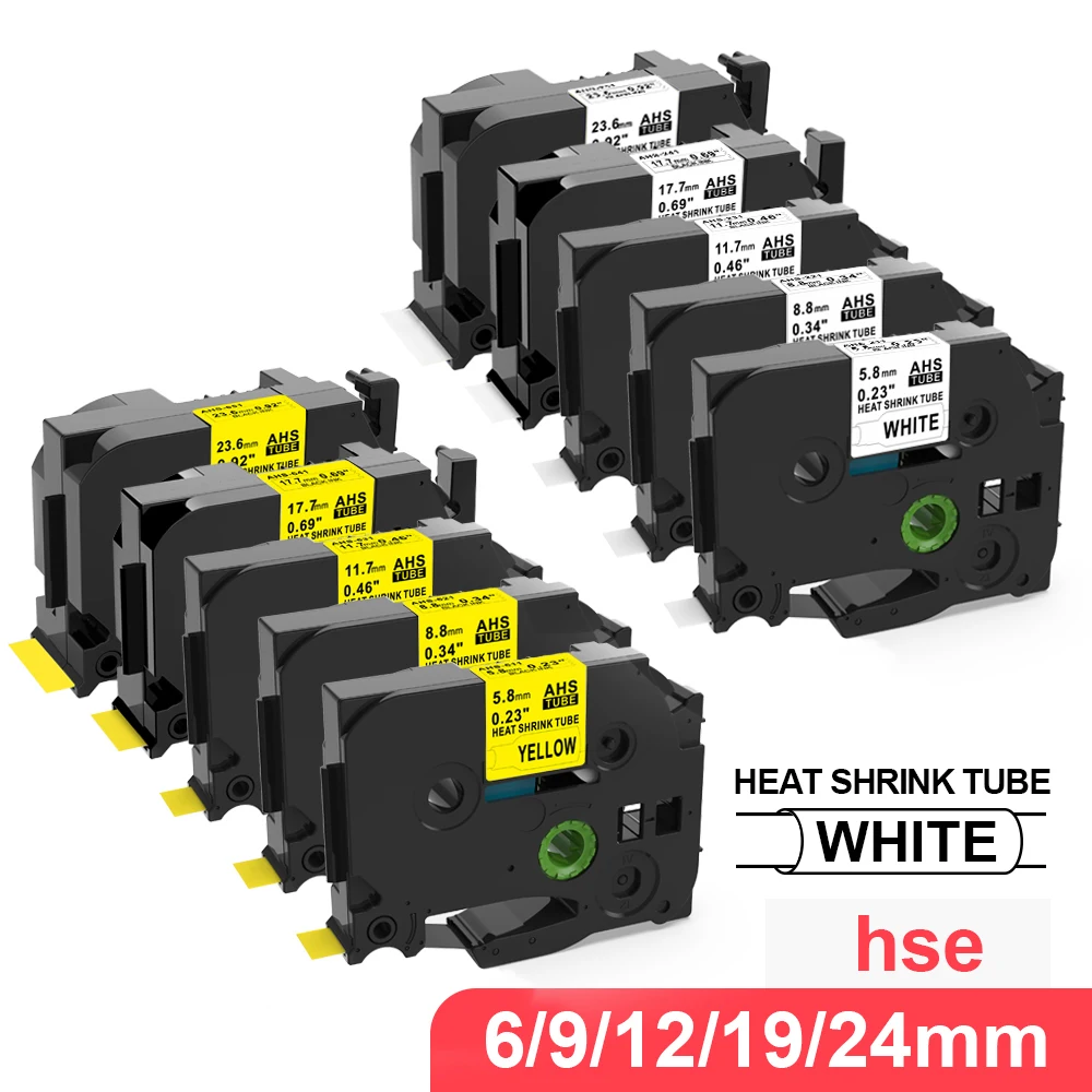 10PK AHS-231 Label Tape Compatible for Brother Tapes 12mm Black on White HeatShrinkTubes E1000Pro Maker | Компьютеры и офис