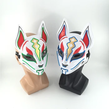 

Hot Sales Japanese Anime Cosplay Mask Neon Light up LED Mask with 3V Sound activated Controller Luminous Fox Mask Party Mask