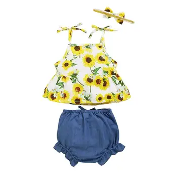 

Toddler Baby Girls Sunflower Shorts Sets Sleeveless Tank Top Drawstring Elastic Waist Ruffle Shorts Infant Baby Girl Outfits