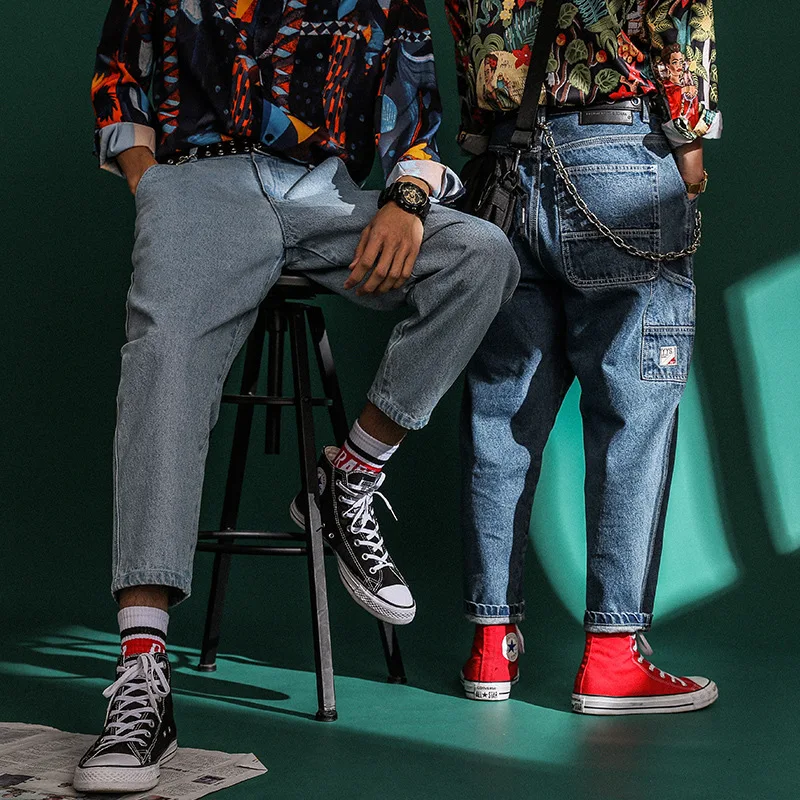 

2019 Spring-Style Retro Workwear Jeans Men's Hong Kong Style Popular Brand Loose Straight MAN'S Ninth Pants