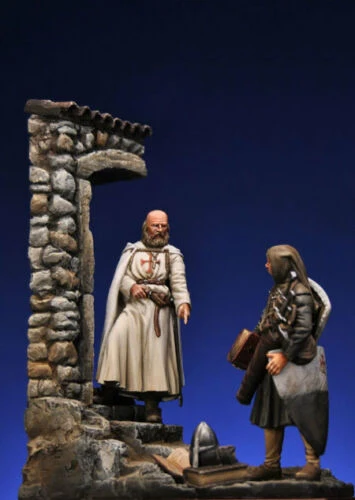 1/32 54 мм старинный Тамплиер с слугой (с основанием) модельная фигурка из смолы