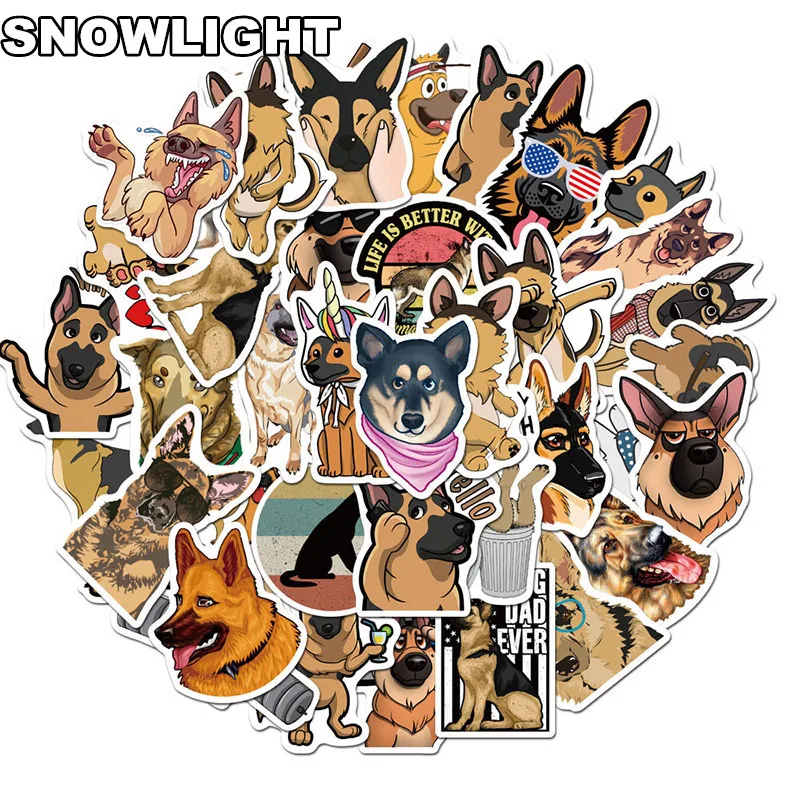 10/50pcs/set  Kawaii Cartoon German Shepherd Dog Stickers Pet Animal Waterproof Sticker Wall Stickers Pack For Kids Decal