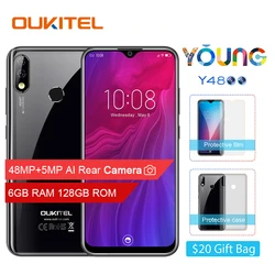 Мобильный телефон OUKITEL Y4800 6,3 дюйм19,5: 9 FHD + Android 9,0, Восьмиядерный , 6 ГБ ОЗУ, 128 Гб ПЗУ, отпечаток пальца, 4000 мА/ч, 9 В/2 А, смартфон для распознавания лиц...
